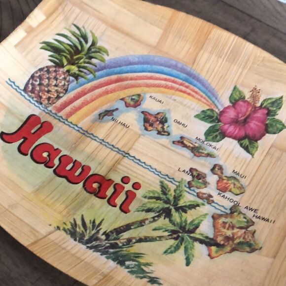 Hawaiian 🌺 Islands 🏝 Handpainted Palm 🌴 Frond Plate 70s vibrant retro vibe - Picture 9 of 17